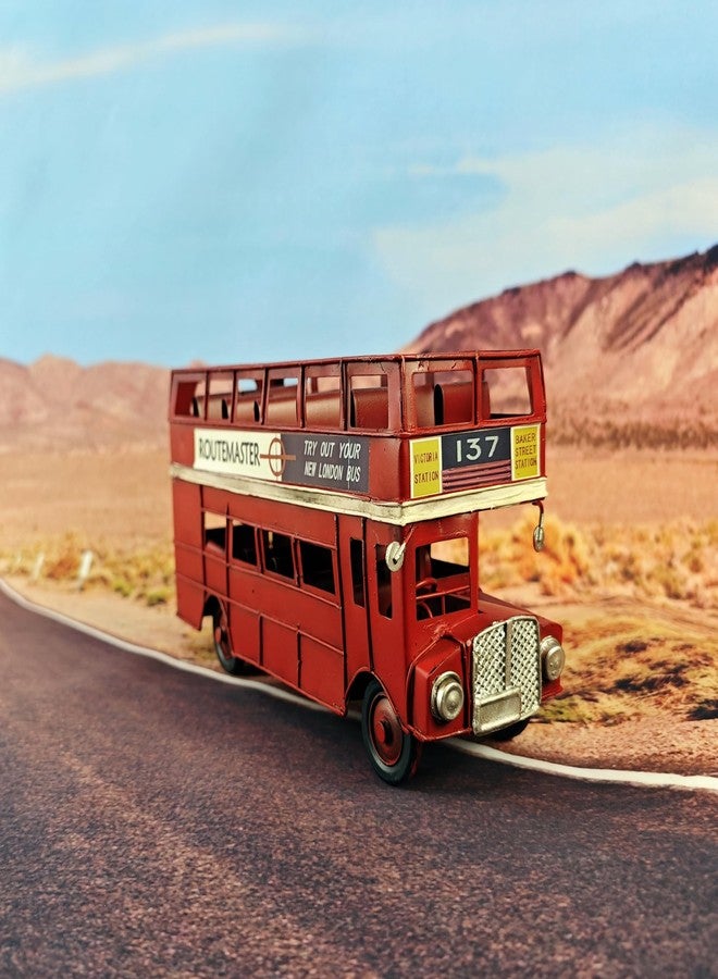 VANLAXY Vintage London Double Decker Sightseeing Bus Model Open Top Diecast Metal Model Replica Red London Bus Figurine Collection - Image 5